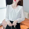 Women's Blouses Spring And Summer Elegant Temperament Clothing Spliced Button Ruffle Edge Doll Neck Long Sleeve Solid Color Shirt