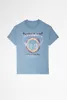 24 Tidig vår Ny fransk nisch Zadig Voltaire2024 Circle Rainbow Wing Letter Print Hot Diamond Cotton Women's Short Sleeved T-shirt