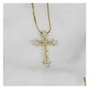 Pendentif Colliers NS1082 Haute Qualité Diamant Christian Relin Bijoux Plaqué Or Chaîne En Acier Inoxydable CZ Micro Pave Croix Collier Dhfu3