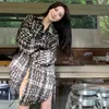 S-3XL格子縞のジャケット女性服サイドスリットレディースボタンアップデザイナーカジュアルスタイリッシュなシャクタス韓国ファッション240109