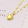 22k Fine Yellow Gold FINISH Italian Figaro Link Chain Necklace Heart Pendant205R