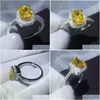 Wedding Rings Fashion Ring Cushion Cut Gold 5A Zircon Crystal 925 Sterling Sier Engagement Band For Women Festival Gift Drop Deliver Dhtaw