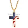 Collane con ciondolo Stelle e strisce americane Croce in acciaio inossidabile Collana con bandiera americana Accessori per gioielli di moda con catena a goccia Deli Dhcox