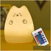 Luci notturne Sensore tattile colorato Cat Light Led Bambini Animal Sile Morbido Cartoon Baby Nursery Lampada Respirazione USB Drop Delivery Light Dhx5K