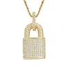 Pendant Necklaces Bling Cubic Zircon Diamond Lock Necklace Hip Hop Jewelry Set 18K Gold Padlock Stainless Steel Chain Fashion For Wo Dhikp