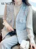 Pelle Sungtin 2023 Autunno Inverno Classico Gilet di Tweed per Le Donne Giacca Senza Maniche Vintage Moda Coreana Casual Blu Bianco Vestiti Mujer