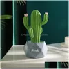 Decorative Flowers Wreaths Artificial Cactus Succents Prickly Pear Potted Desktop Decoration Resin Scpture Home Decor Plant Drop D Dhher