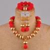 Boucles d'oreilles collier rouge mode africaine fait à la main perlé Nigeria ensemble de bijoux de mariage Imitation perle femme boucle d'oreille Bracelet XX-29260d