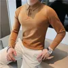 Polos pour hommes automne hiver mince à manches longues Polo couleur unie revers tricoté bas pull affaires Simple haut décontracté