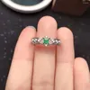 Bagues de cluster Vintage Gemstone Bague en argent pour un usage quotidien 3mm Naturel Emerald 925 Bijoux Cadeau Femme