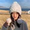 Женская тканая теплая шапка с кроликом-выдрой, плюшевая русская милая лисья шерсть, корейская версия, модная шляпа Lei Feng 231229