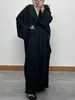 Vêtements ethniques Plumes noires Big Taille Batwing Manches Ouvert Kimono Abaya Arabe Femmes Africaines Marocaine Saoudienne Kaftan Ramadan Eid Robe Musulmane