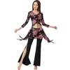 Scen Wear Belly Dance Top and Pants Set Printing India Custome Practice Suit V-Neck Slim Performance Clothes