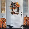 Couronne de fleurs décoratives pour Halloween, camion de citrouille en bois fait à la main, 30x30x4cm, récolte d'automne, décorations de ferme Vintage pour Thanksgiving