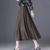 Jupes élégantes Intellect Big Swing plissée noire longueur midi pour femmes 2023 taille haute patchwork a-ligne jupe kaki style coréen