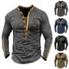 T-shirts pour hommes printemps automne T-Shirt couleur unie Patchwork décolleté col en v bouton pulls décontractés quotidien t-shirts à manches longues