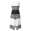 Casual Dresses Sleeveless Ladies Round Neck Mid-length Dress 2023 Summer Black And White Striped Irregular A-line