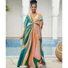 Women's Swimwear Colorful Print Kaftan Dress For Women Plus Size V Neck Robe Pareos Bathing Suit Cover Up Soft Lightweight Loungewear Tunics