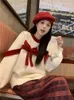 Kobiety Sweters High-end atmosferyczny łuk luźne luźne sweter sweter jesienne zima Koreańska wersja 2023 Boże Narodzenie Czerwone Kobiety Estetyka