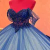 Blue Quinceanera Dress с плеча мексиканская вечеринка сладкое 16 -бальное платье кружев