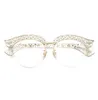 Cubojue Cat Eye Pearl Women Okulary przezroczyste soczewki przezroczyste modne okulary okulary Kobieta pół ramy spektakles Panie