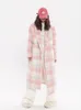 Cappotto da donna in lana con colletto rosa con motivo a quadri Cappotto in lana Autunno Inverno Stile britannico Chic Giacca sportiva medio lunga allentata femminile 231229