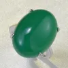 Cluster Rings S925 Silver Inlaid 15 20mm High Green Chalcedony Large Egg Faced Agate Ring