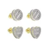 Stud Iced Out Bling Micro Pave CZ 5A Cubic Zircoina Round Heart Shaped Screw Back Earring Two Tone Color Hip Hop for Women Jewelry291m