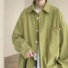 メンズカジュアルシャツハイストリートヴィンテージパープルコーデュロイシャツの服長い服の作業服カップルコート