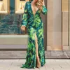 Casual Dresses Fall Spring Dress Elegant Floral Print Maxi med Deep V Neck High Split Hem For Women's Evening Party Banquet a