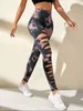 Pantaloni attivi Abbigliamento sportivo da fitness Collant da palestra push up sexy a vita alta Leggings da corsa rossi Donna Tie Dye Hollow Out