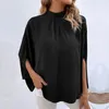 Camicette da donna Camicetta elegante a maniche lunghe da donna Colletto alla coreana Camicia pullover tinta unita Divisa corta pieghettata Orlo irregolare Top