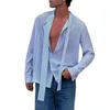 Camicie casual da uomo Camicia elegante a righe blu con bottoni Camicia a maniche lunghe da uomo Primavera Autunno Abbigliamento Uomo Camicette sexy da vacanza al mare