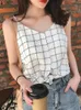 Camis Zanzea Women Roase Tops Summer Plaid Print Print Print Seveless v Neck Casual Tank Tops Blousesエレガントなシャツ女性ビーチホリデーカミス