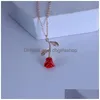 Pendentif Colliers Romantique Rose Rouge Collier Saint Valentin Cadeau Mode Pour Petite Amie Designer Femmes Bijoux Accessoires Drop Deli Dh1Hs