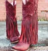 Para mulheres plataforma franja borla midcalf longo joelho inverno botas ocidentais sapatos de cowboy botas mujer