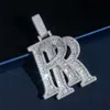 Hiphop Custom Double R Inledande namn Sier Fullt Iced Out VV Baguette Moissanite Pendant