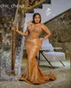 2024 ASO EBI GOLD MERMAID PROM DRESS 스팽글 레이스 스팽글 레이스 크리스탈 섹시한 저녁 형식 파티 두 번째 리셉션 생일 약혼 가운 드레스 로브 드 소이 리 ZJ400