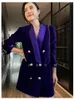 Costumes pour femmes haut de gamme élégant Style rétro veste de costume en velours violet printemps et automne Double boutonnage mi-long Blazer droit