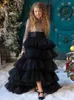 Ny Gold Black Glitz Ball Organza Flower Girl Dresses Hand Made Tiers Tulle Lilttle Kids Pageant Wedding GOWNS SEBSIDE Födelsedagsklänning 403