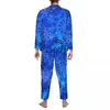 Мужская одежда для сна, многослойные пижамы со снежинками, мужские синие принты, милые осенние комплекты из двух предметов, свободные дизайнерские пижамные комплекты больших размеров