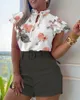 Kvinnors spårdräkter Summer Outfits For Women 2023 Casual Print Shirt Short Set Office Elegant Rufflles Shirts Shorts With Belt Two Piece Set