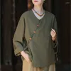 Damesblouses QPFJQD Vrouwelijke Retro Ramee Blouse En Tops Chinese Stijl V-hals Button Shirts 2203 Herfst Lente Dames Lange Mouw