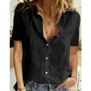 Women's Blouses Tops Women Shirts Sized Office Ladies Summer 2023 Button Up Shirt Cotton Linen Short Sleeve Blue White And