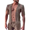 Men's Vests Crochet Handmade Knitted Men Cover Ups Tassel Hollow Out Cardigans 2024 Summer Holiday Beach Bathing Suit Sexy Swimming Wear