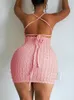 Sexig Wave Stripe Backless Ultra Thin Body Dress Women's Cross Bandage Sleeveless Mini Dress Elegant Club Party Vest 231230