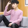 Men's Sweaters Man Clothes Pink V Neck Pullovers Plain Knitted For Men Solid Color Slim Fit Casual Korean Autumn Order Tops Maletry A