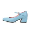 Sukienka buty lady dziwne obcasy nowość piękne okrągłe palce szerokie paski do szwu 5 cm z paskiem klamry różowy niebieski chaussure 43-34