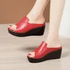 Slippers Small Size 32-43 Casual Outside Beach Chunky Platform Wedges Women Shoes 2023 Summer Medium Heels Slides For Mother