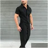 Men'S Pants Mens 2023 Overalls Casual Streetwear Pocket Solid Color Short Sleeve Trousers Jumpsuit Fashion Leisure Basic Work Drop D Dhhry